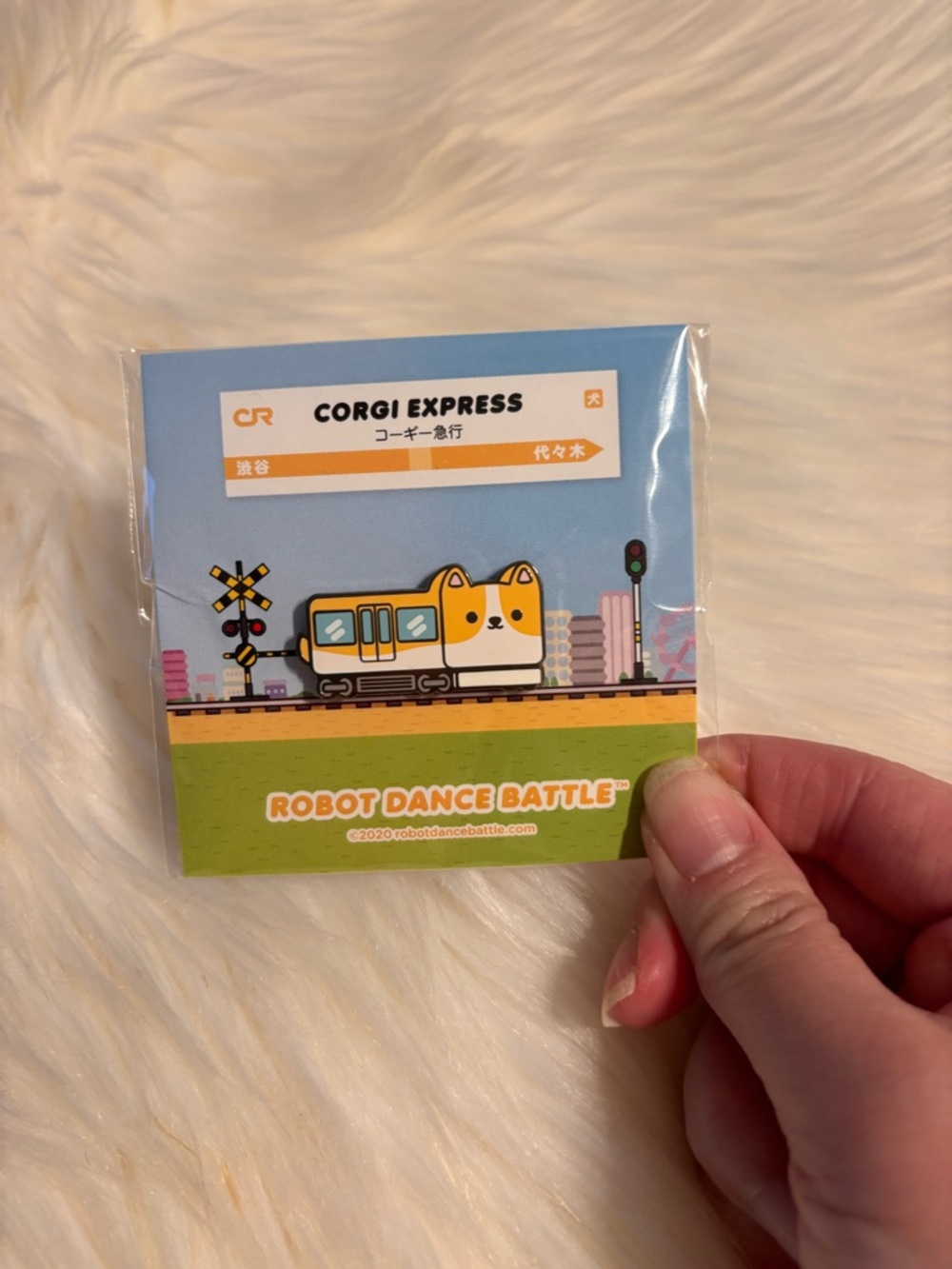 Robot Dance Battle Corgi Express Enamel Pin